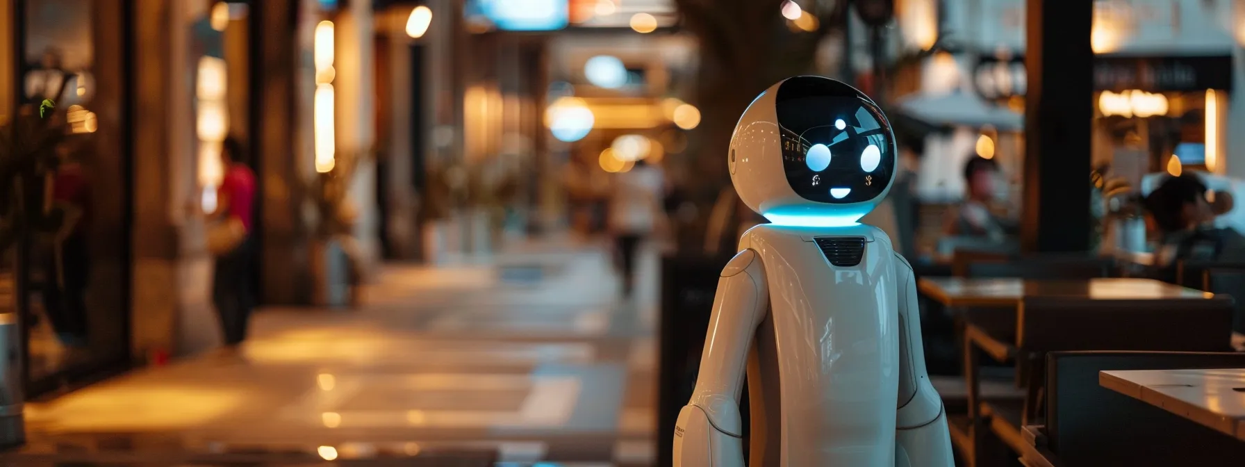 a sleek, futuristic ai-powered chatbot engaging with customers on a digital screen, while social media analytics are displayed in real-time in the background.